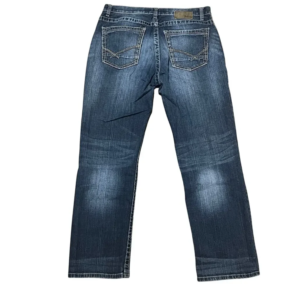 BKE Tyler Straight Leg Jeans 34x30 Y2K Performance Stretch Whisker Thick Stitch